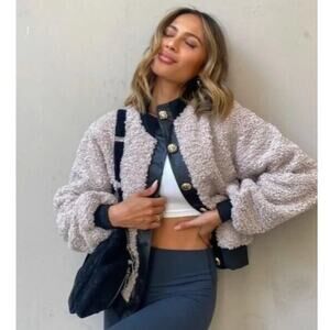 JULES KAE Karlie Tan Fuzzy Bomber Size Medium